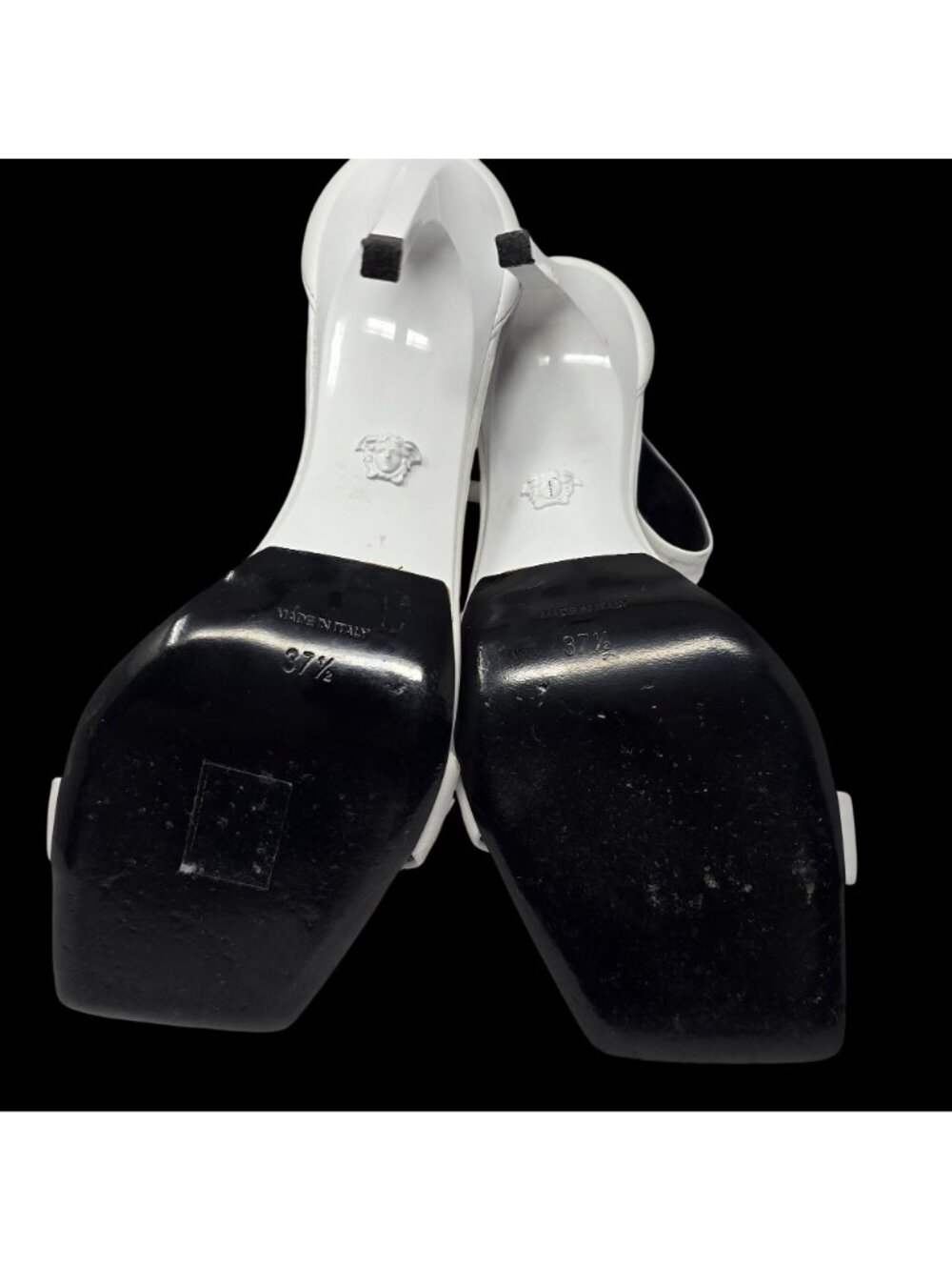 Versace White Leather High Heels With Gold Medusa Charm Details - Size 37.5 - Picture 9 of 12